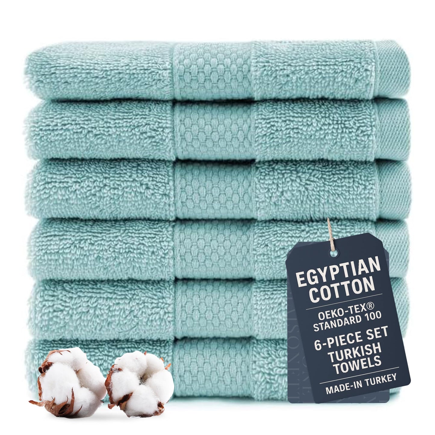 Maisonette Loft Egyptian Cotton Turkish Hand Towels - Soft, Absorbent Washcloths for Face - Ideal Quick Dry Small Towel Wash Cloth Set for Bathroom - (13" x 13", 6 Pack) - Turquoise