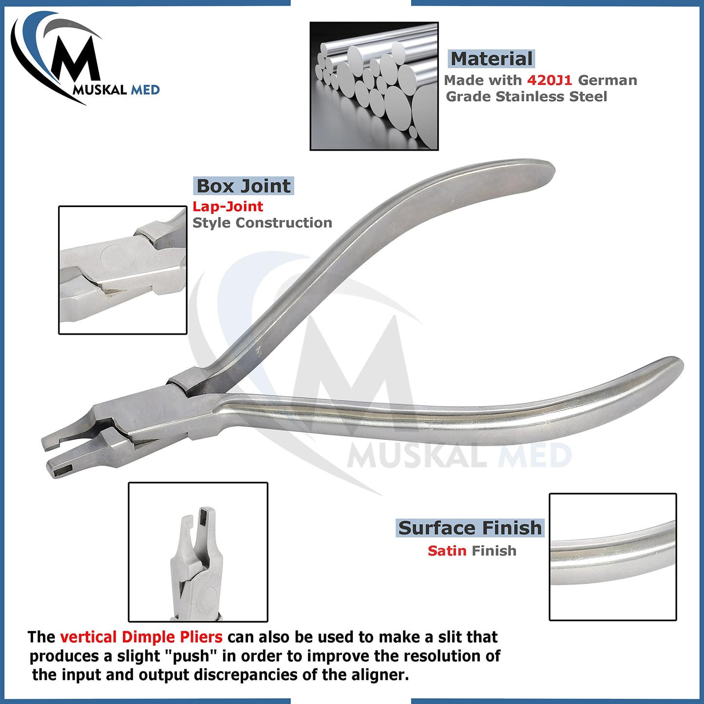 VISION TEK MED Orthodontic Dental Vertical Dimple Pliers Thermal Forming Retainer Clear Aligner Braces Plier