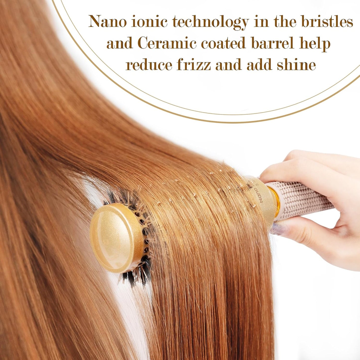 SIMPOR Round Hair Brush - Nano Thermal Ceramic & Ionic Tech | 1.3 Inch Gold Boar Bristles for Blow Drying & Styling