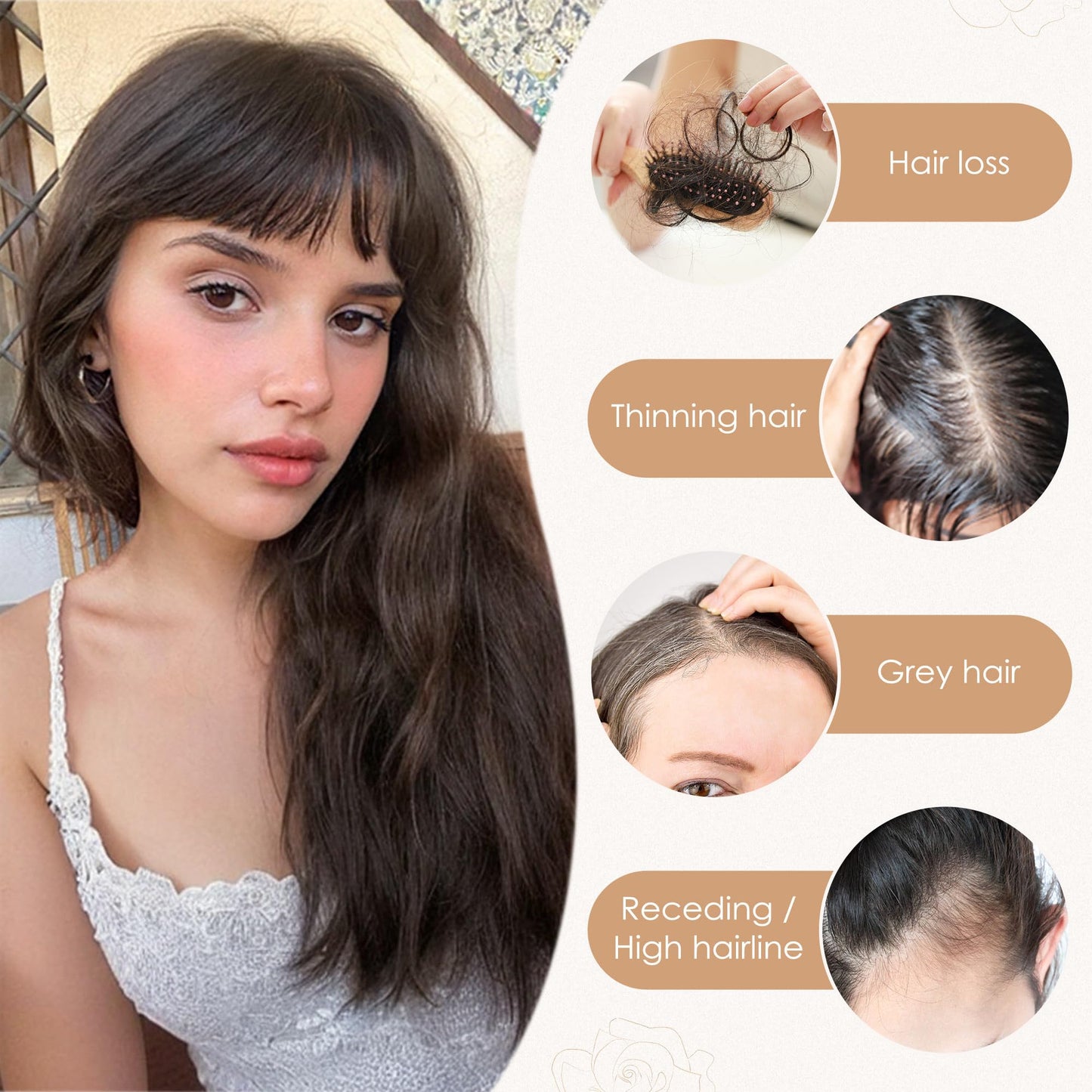 S-noilite Human Hair Toppers for Women with Bangs 100% Real Human Hairpiece 5"x3" Clip in Silk Base Topper Piece Cover Thinning Fine Hair 12 inch Chocolate Brown