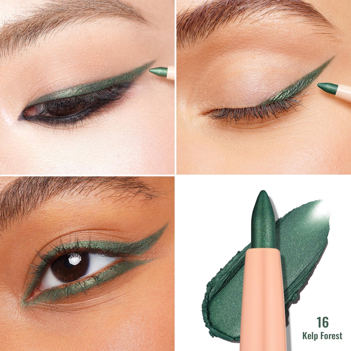 Oulac Moss Green Eyeliner Pencil, Waterproof Retractable Eye Liner Pen, Long Lasting Smudge Resistant, Vegan & Cruelty-Free, 16 Kelp Forest