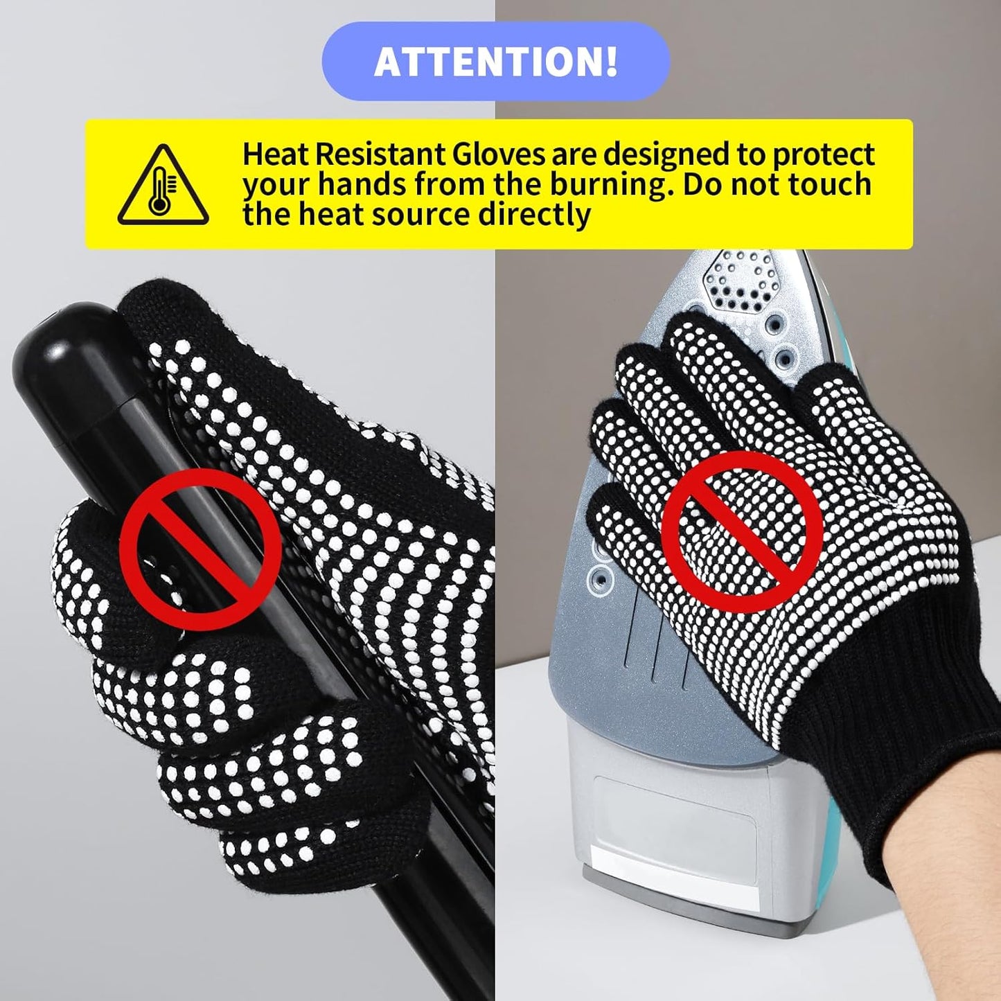 Teenitor 2 Pcs Heat Resistant Gloves With Silicone Bumps, Professional Heat Proof Glove Mitts For Hair Styling Curling Iron Wand Flat Iron Hot-Air Brushes Sublimation Gloves Rose Red