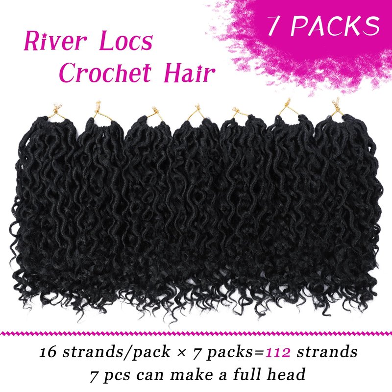 Goddess Locs Crochet Hair 10 Inch 7 Packs Boho Faux Locs Crochet Hair for Black Women Pre Looped Crochet Locs with Curly Ends (#1B)