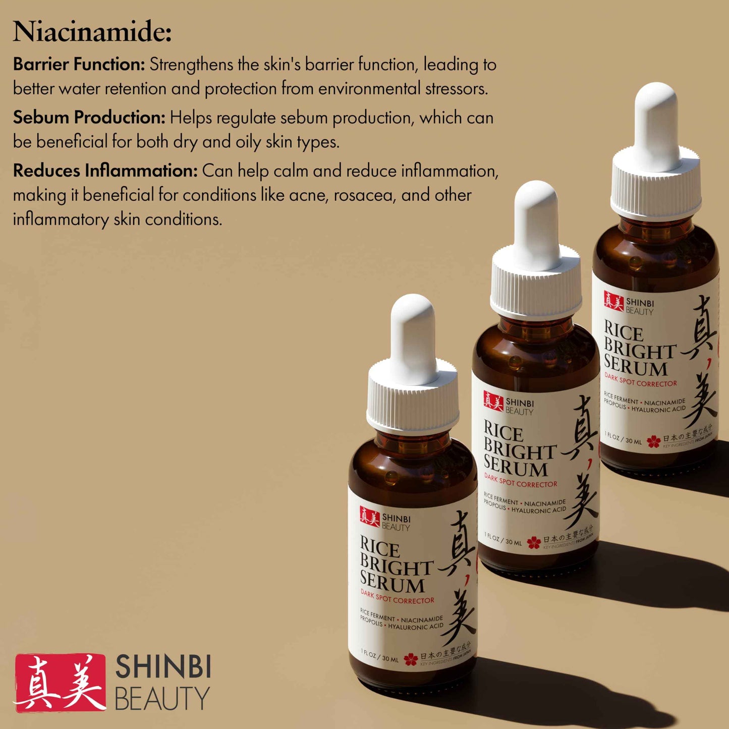 Shinbi Beauty Japanese Skincare Products - Niacinamide Melasma Brightening Serum for Dark Spots, Hyperpigmentation & Uneven Skin Tone 1oz