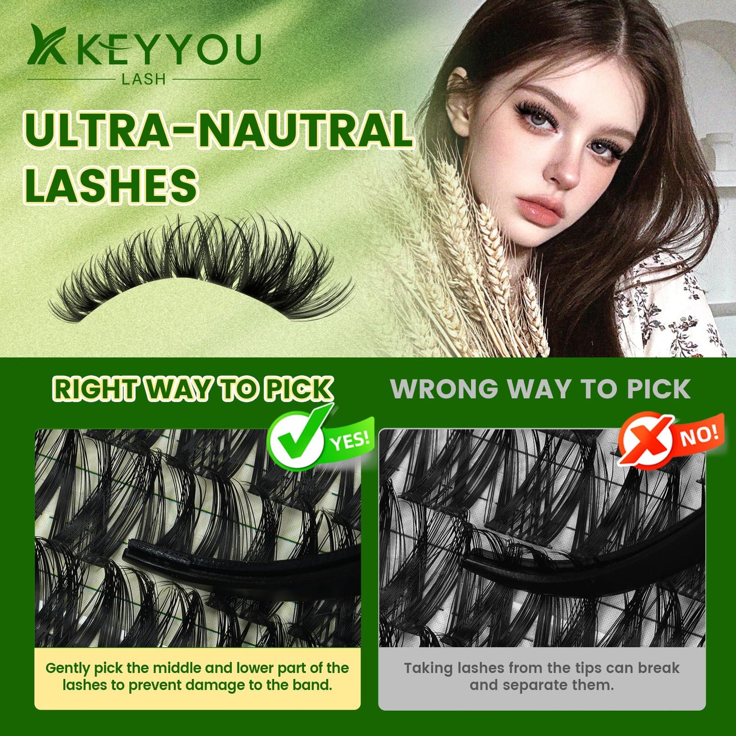 KEYYOU Lash Clusters Kit 144pcs 8-18mm Mix, DIY Eyelash Extension Kit with Bond and Seal, Eyelash Glue and Tweezers for Volume Fluffy Lashes at Home (KY04)