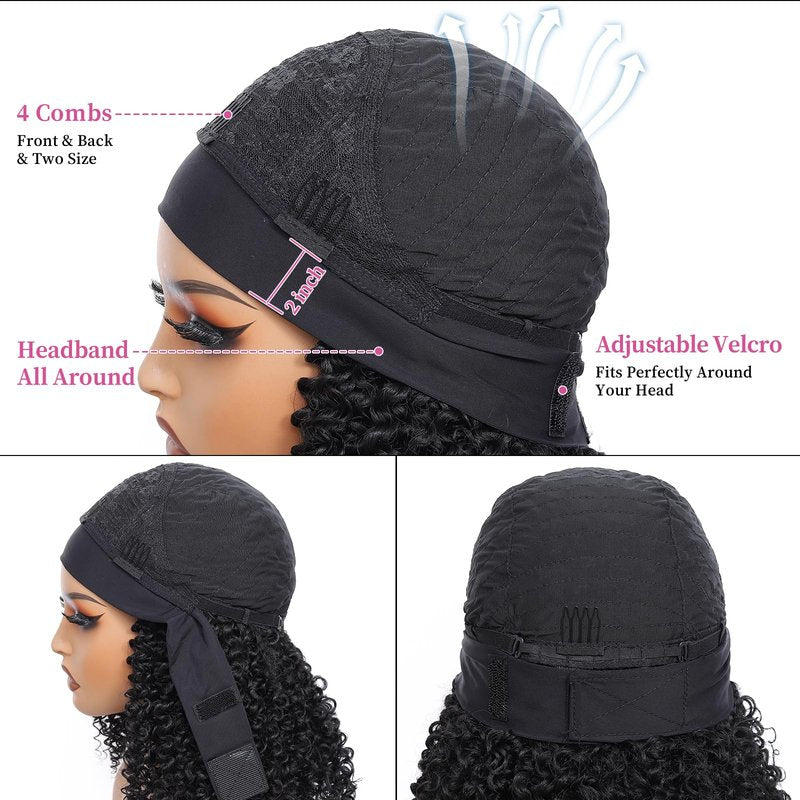 Urbeauty Half Wigs for Black Women Short Kinky Curly 3 in1 Half Wig Human Hair Soft Feeling Protein Silk Synthetic Hair Soft Lightweight Glueless Quick Install, Beginner Friendly Daily & Flip Over Wig