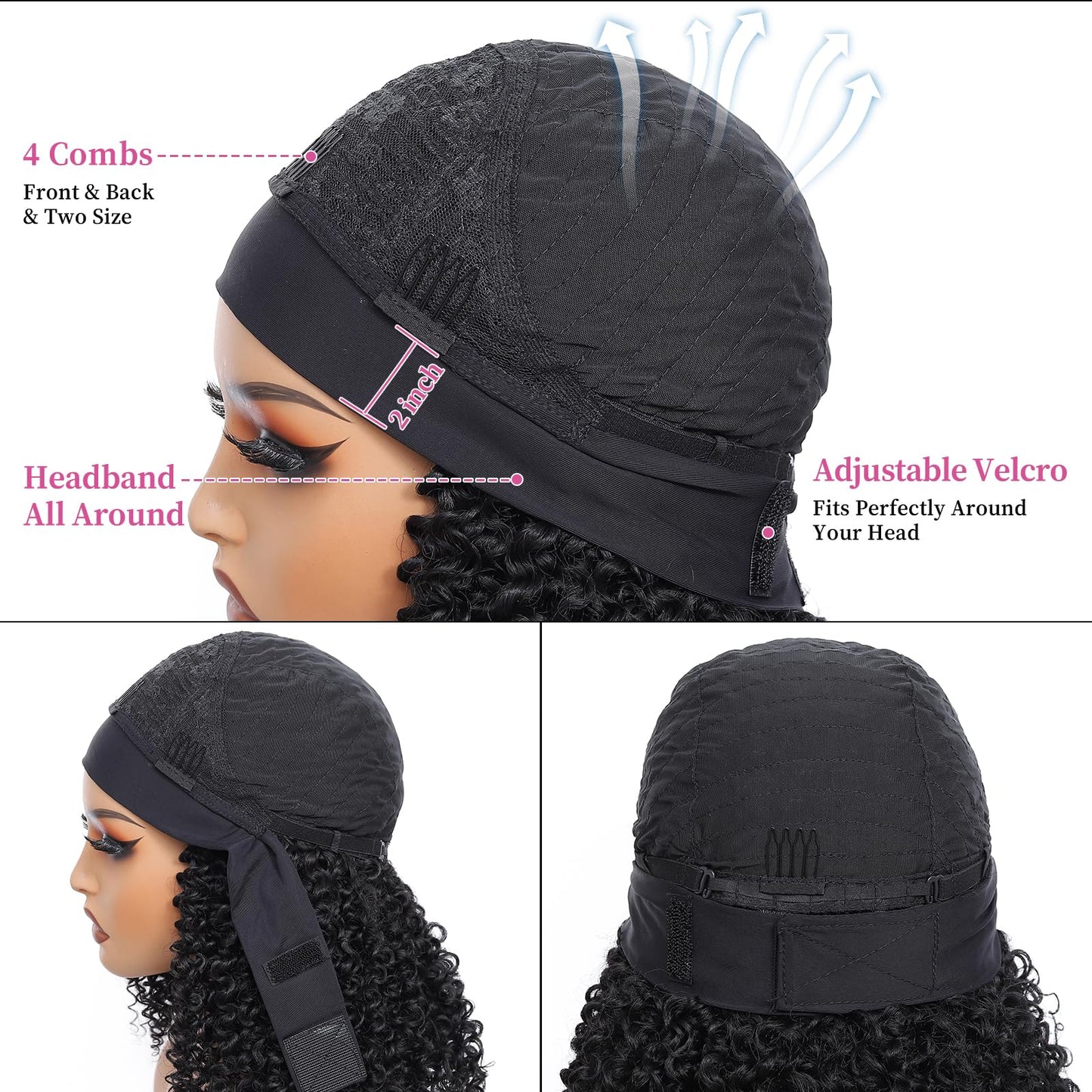 Urbeauty Short Kinky Curly Headband Wigs for Black Women Pink Mango Human Hair Soft Feeling Protein Silk Synthetic Hair Soft Lightweight Glueless Quick Install, Beginner Friendly Daily & Flip Over Wig