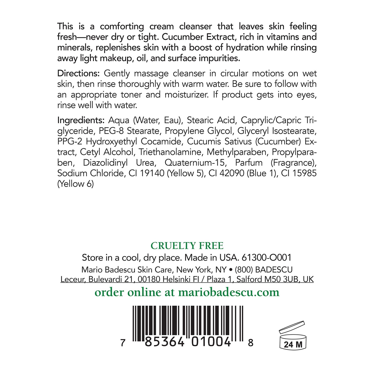 Mario Badescu Cucumber Cream Soap - Gentle Creamy Facial Cleanser Infused with Vitamins and Minerals - Removes Light Makeup, Oil and Impurities - Face Wash Ideal for Combination or Dry Skin, 16 Fl Oz.