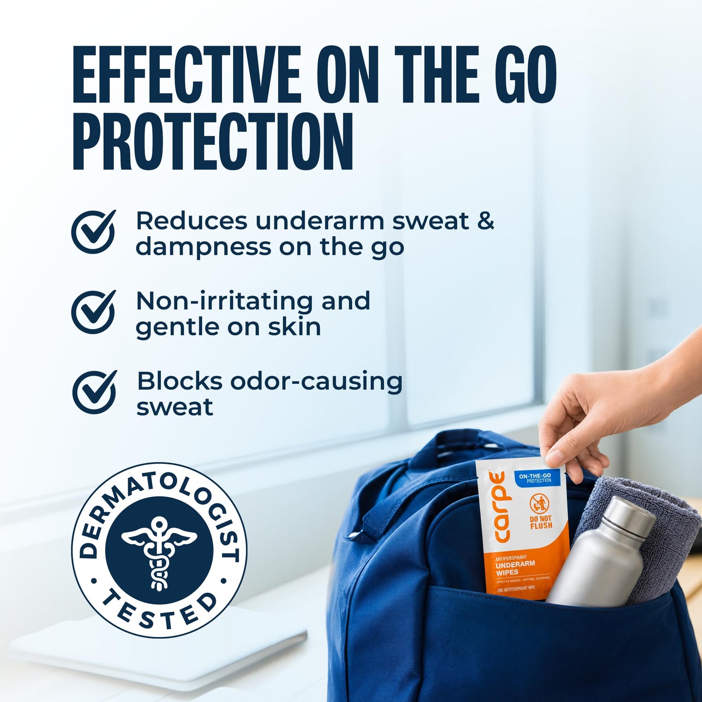 Carpe On-the-Go Antiperspirant Underarm Wipes (Pack of 2 Boxes) for Sweat Blocking, Deodorizing, and Cleansing When You're On the Move - 30 Residue Free, Individually Wrapped Wipes