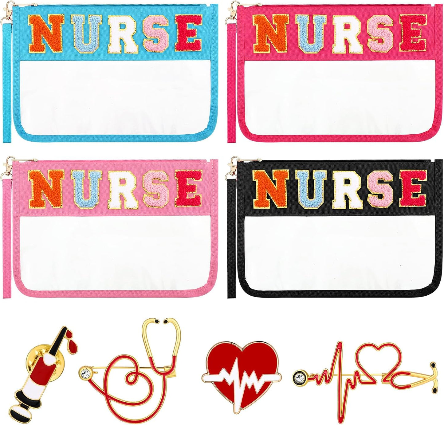 Nurses Bags Appreciation Gifts - 4 Pcs Chenille Letter Makeup Bags | Waterproof Travel Pouch for RN Graduation