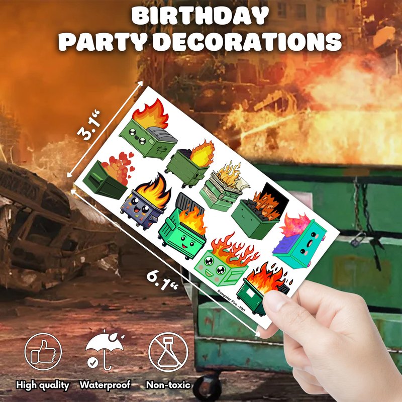 96PCS Dumpster Fire Temporary Tattoos Themed Birthday Party Favors Decorations Supplies Funny Garbage Trash Bin Firetruck Tattoo Stickers Gifts For Kids Boys Girls School Prizes Carnival Christmas