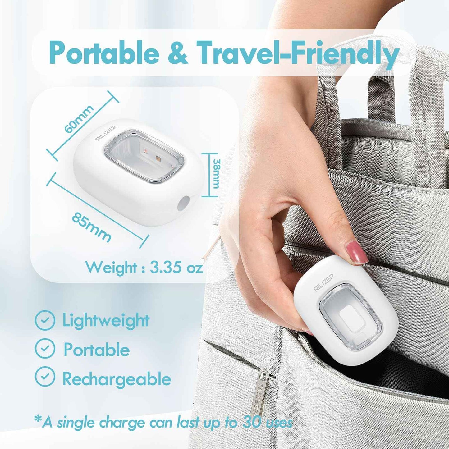 RILIZER UV Toothbrush Sanitizer Cover, Rechargeable Travel Cap with Magnetic Wall Mount, Portable Cleaner for Any Size Toothbrush