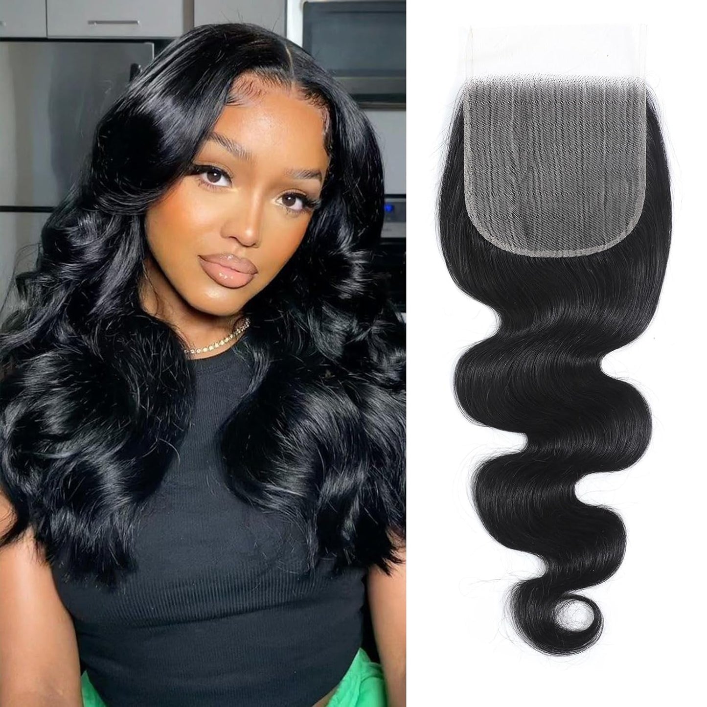 Real HD Lace Closure - Body Wave Human Hair, Invisible Swiss Lace, 14 Inch Natural Hairline