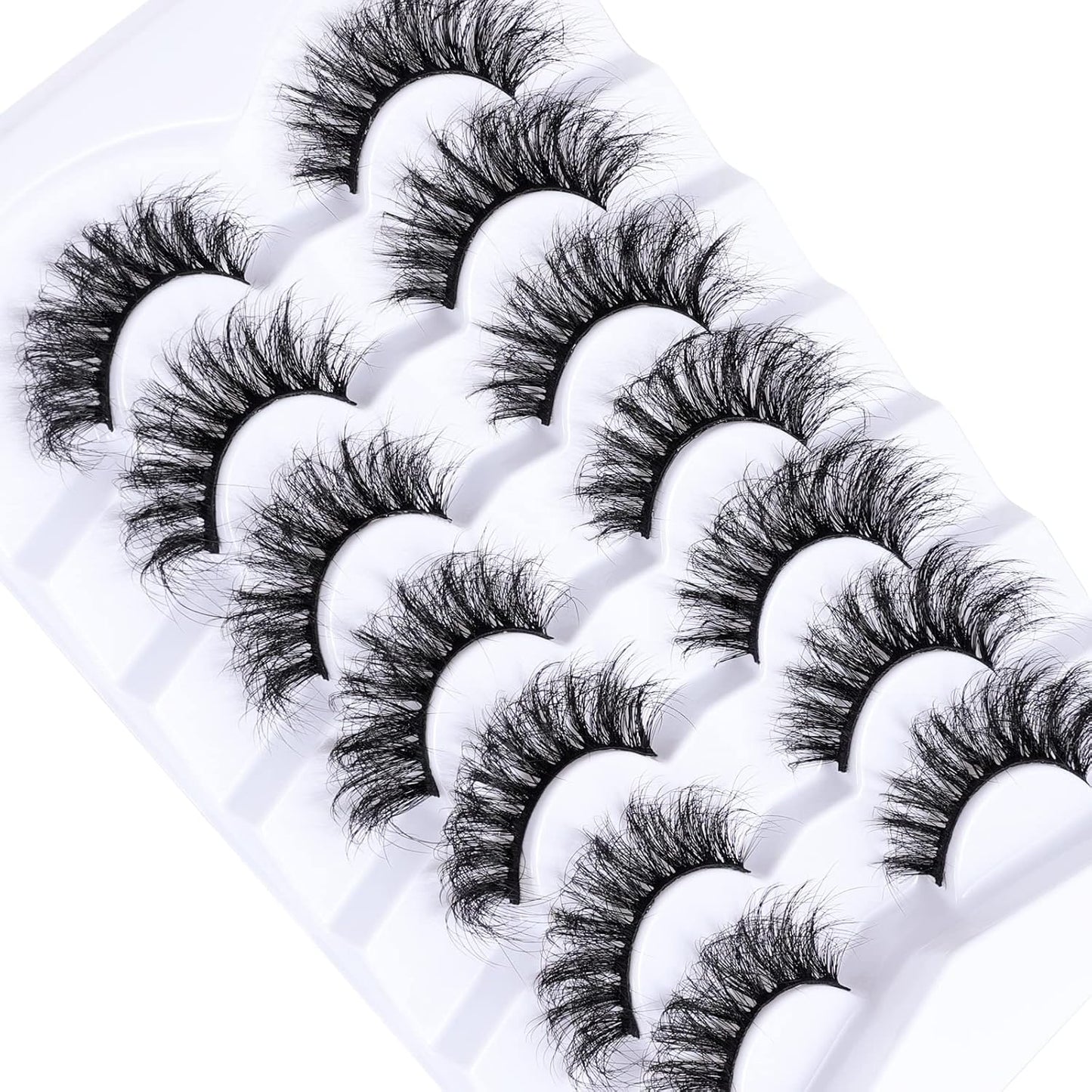 Lashes Eyelashes 8D Fluffy False Eyelashes Wispy Faux Mink Lashes Light Weight Fake Eyelashes Cat Eye Lashes 7 Pairs Pack, Black