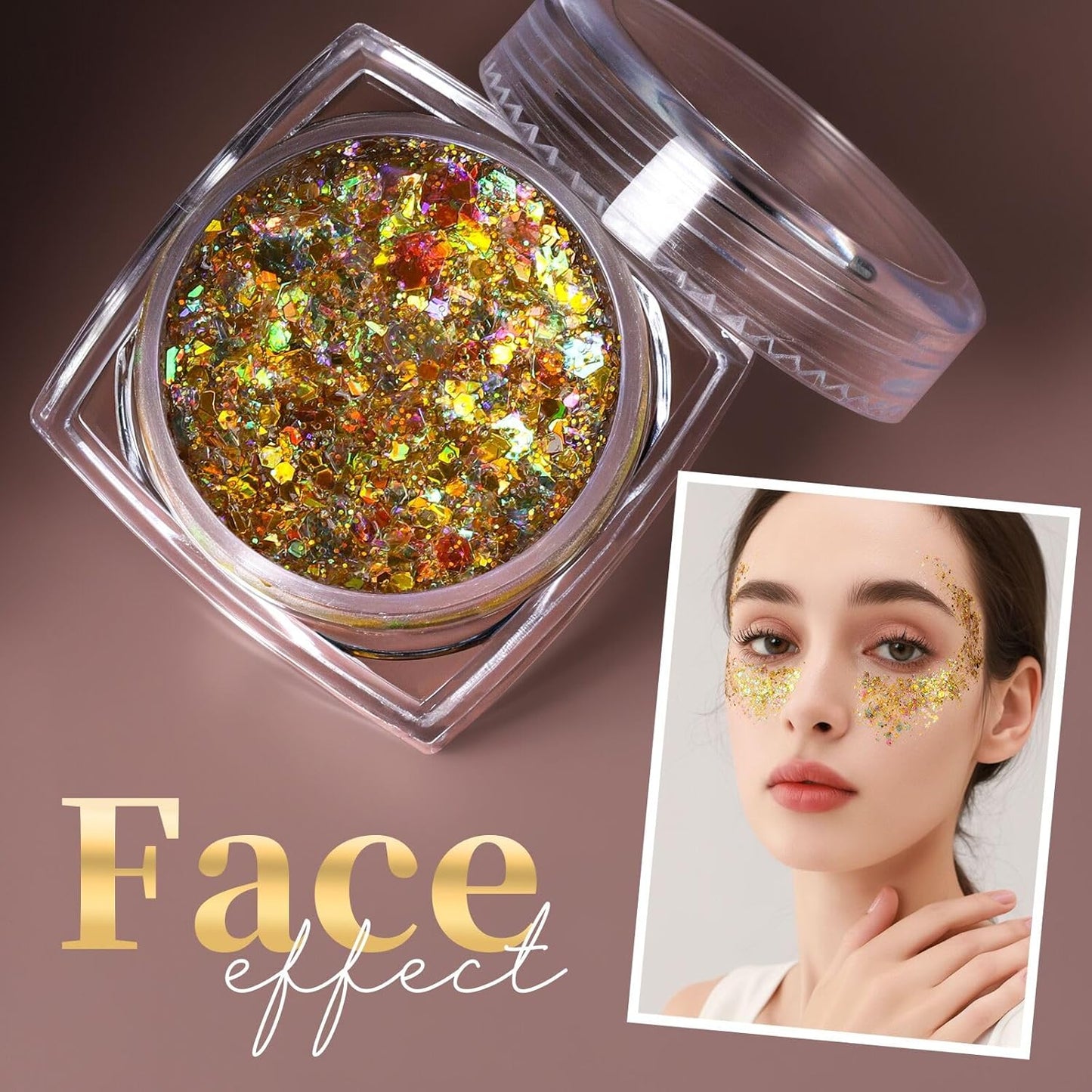 Teenitor Face Glitter Body Glitter, Clear White Body Glitter Gel, Hair Glitter Gel, 6 Shapes Rave Glitter, Mermaid Sequins Makeup Glitters Face Paint, Chunky Sparkling Glitter Gel for Women