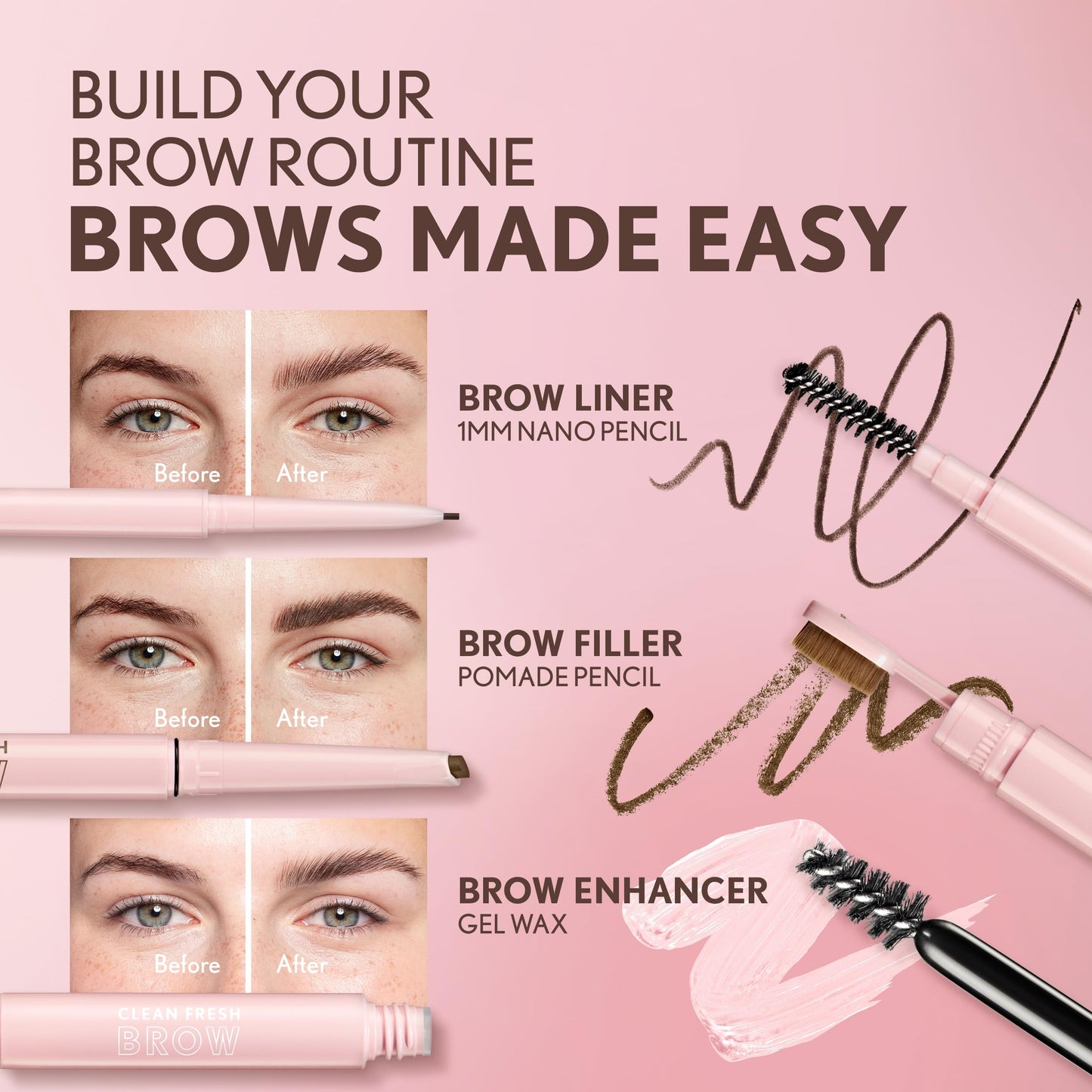 Covergirl Clean Fresh Brow Nano, 500 Medium Brown, Eyebrow Pencil, Ultra-Precise Tip, Waterproof, Transfer-Resistant, Built-In Spoolie, Vegan Formula, 0.001oz
