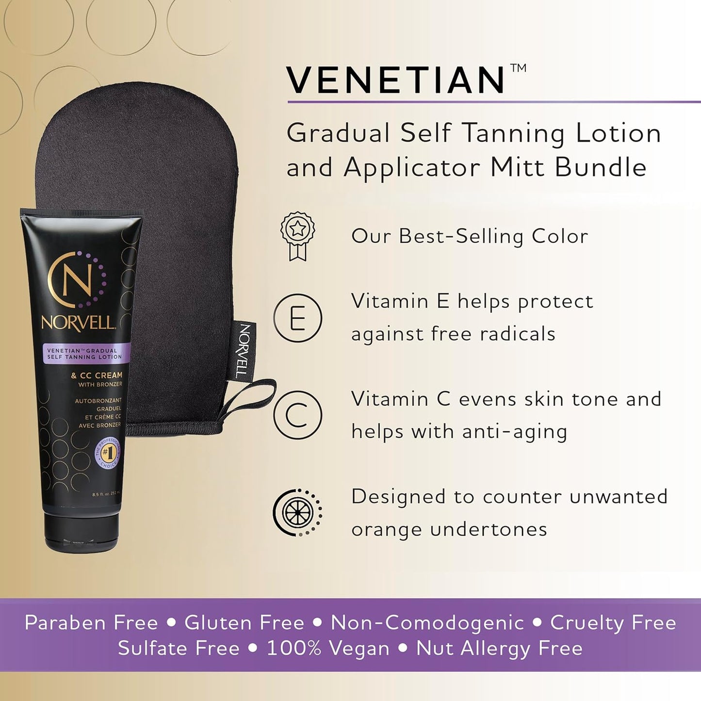 Norvell Self Tan Extender Lotion & Applicator Mitt - 8.5 fl. oz. | Streak-Free Moisturizer for Flawless Tanning Results