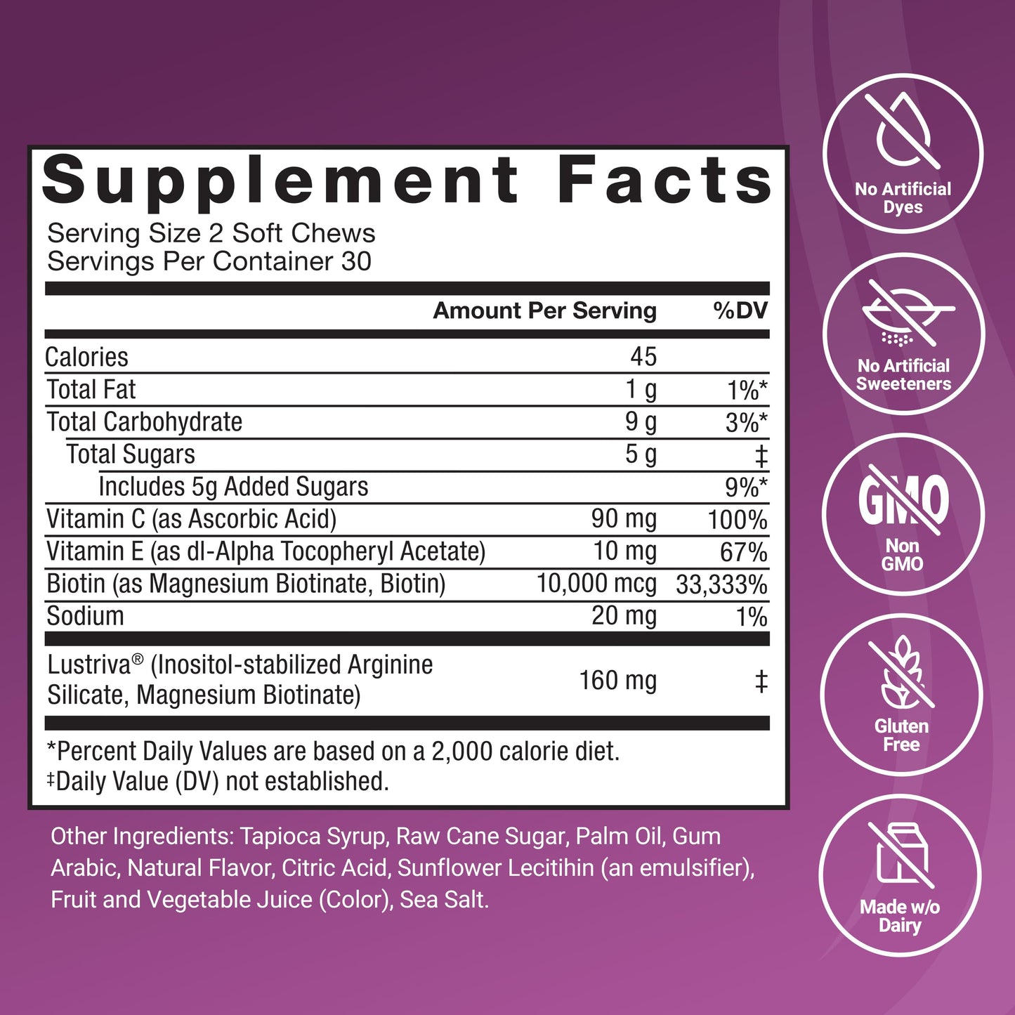 Force Factor Hair Growth Accelerator Soft Chews, Vitamins for Women and Men with Clinically Studied Lustriva and Biotin, Promotes Thicker, Fuller, Stronger Hair, Mixed Berry, 60 Soft Chews (Pack of 2)