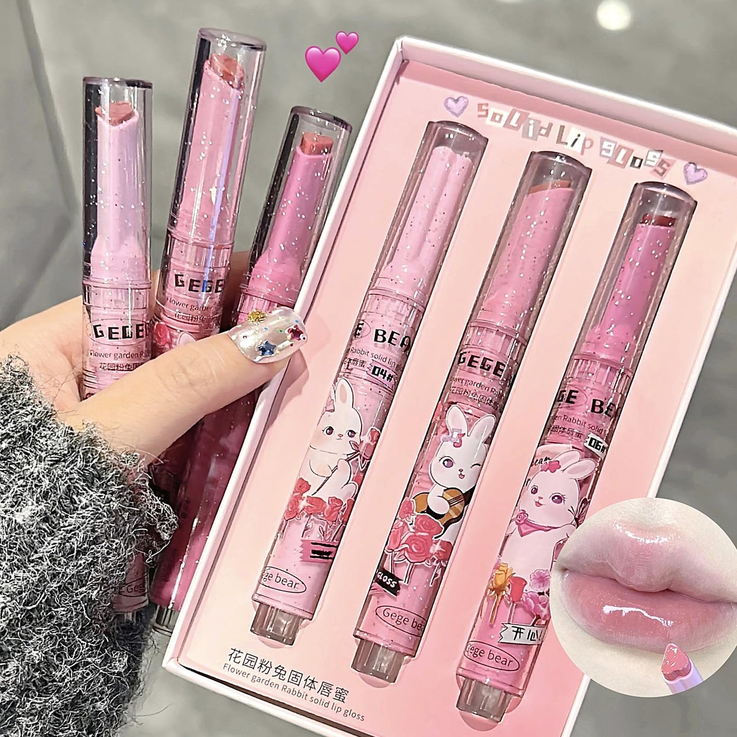 LuckNest 3 Colors Jelly Lipstick Gift Set, Tinted Heart Shape Lip Stain Lip Gloss, Mirror Hydrating Jelly Love Lipstick, Moisturizing Tinted Lip Balm, Vivid Color Glossy Lip Makeup for Girls (A)