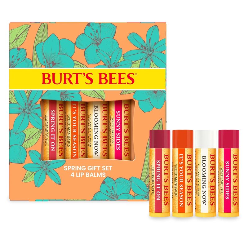 Burt's Bees Lip Balm Gift Set - Natural Pomegranate, Watermelon & Coconut Flavors | 4 Tubes, 0.15 oz Each