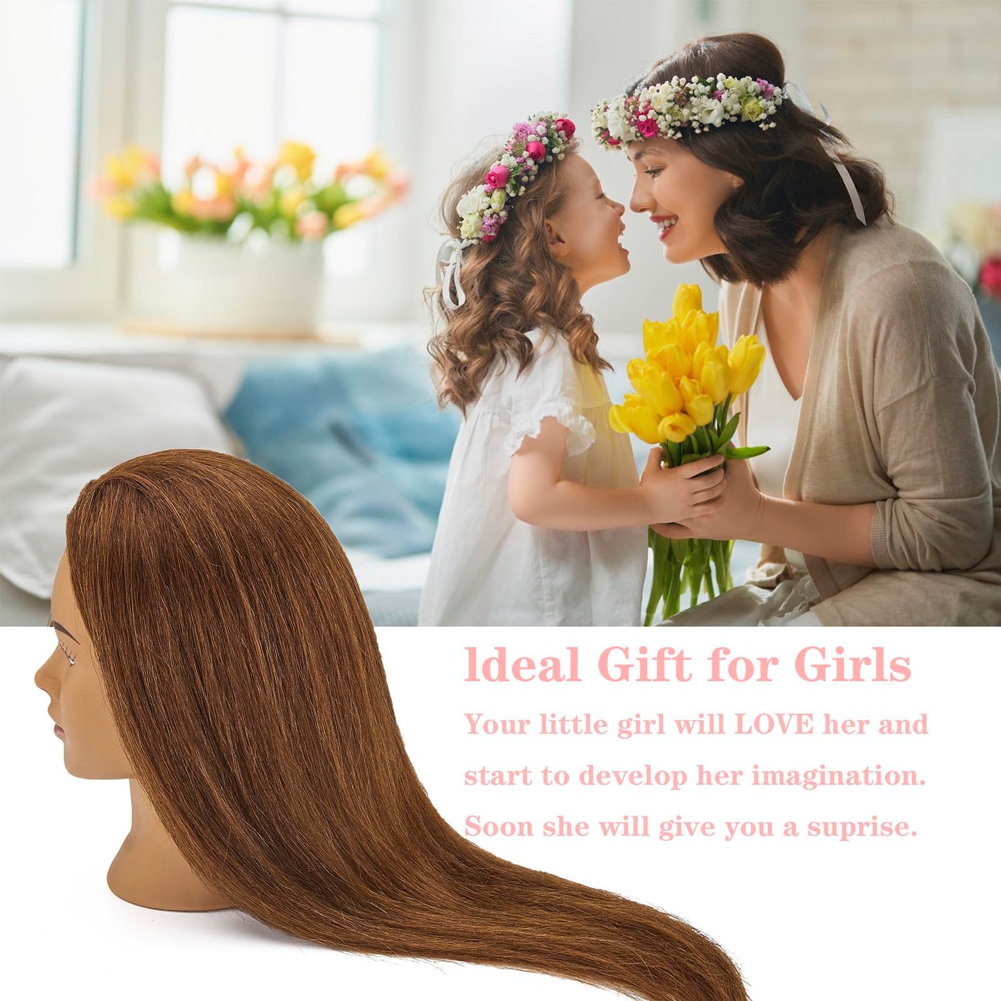 SZCY LLC 100% Human Hair Mannequin Head Hair Styling Training Head Cosmetology Manikin Head Doll Head for Hairdresser with Clamp Holder
