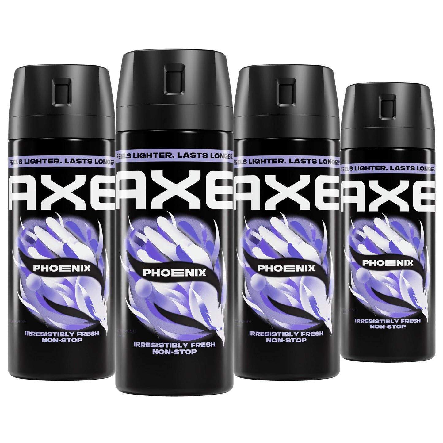 AXE Body Spray Phoenix 4 Count Apollo 48 Hour All Over Fresh Aluminum Free 2.9 oz