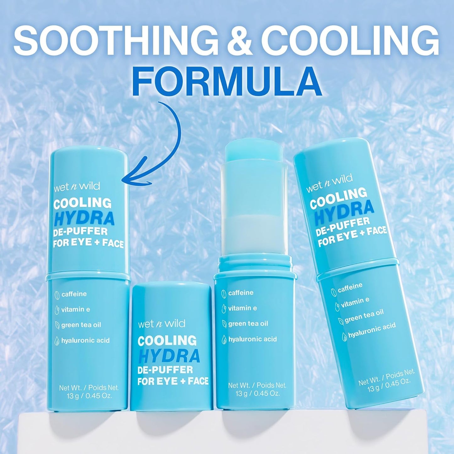 Cooling Hydra De-Puffer Face Primer Stick | Soothing Makeup with Vitamin E & Caffeine, Vegan, All Skin Types