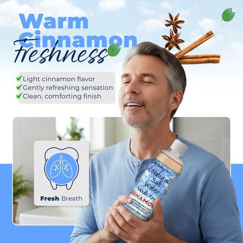 3 Pack Natural Saltwater Mouth Rinse | Himalayan Pink Salt Water Oral Rinse | Organic Cinnamon Flavor Fluoride & Alcohol Free Mouthwash for Fresh Breath | Natural Gum Care Mouthwash-16 FL Oz