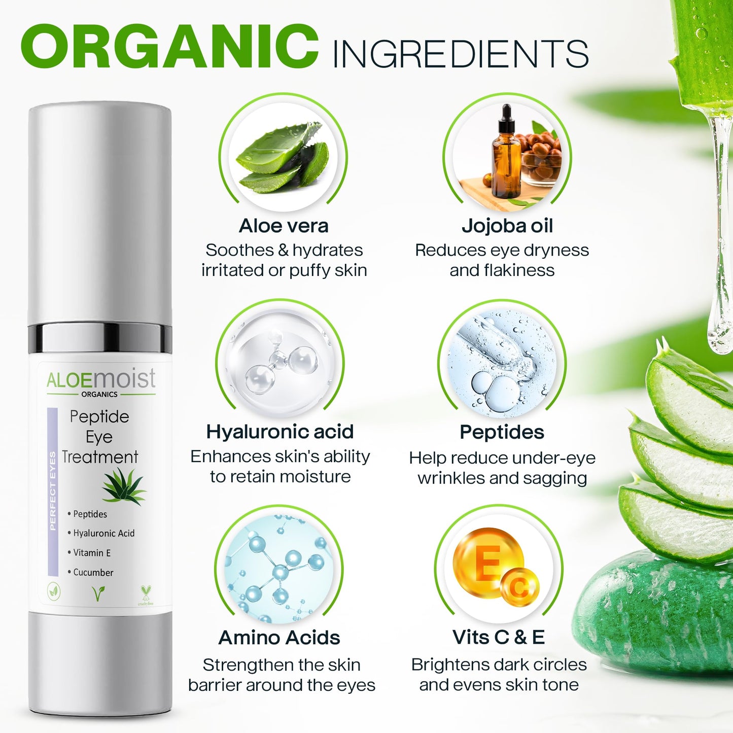 Peptide Eye Cream Anti Aging, Hydrating Under Eye Cream For Women & Men Dry, Sensitive or Mature Skin Repair, Daily Day & Night Treatment for Fine Lines, Wrinkles, Dark Circles, Bags, Puffiness 0.5 Oz