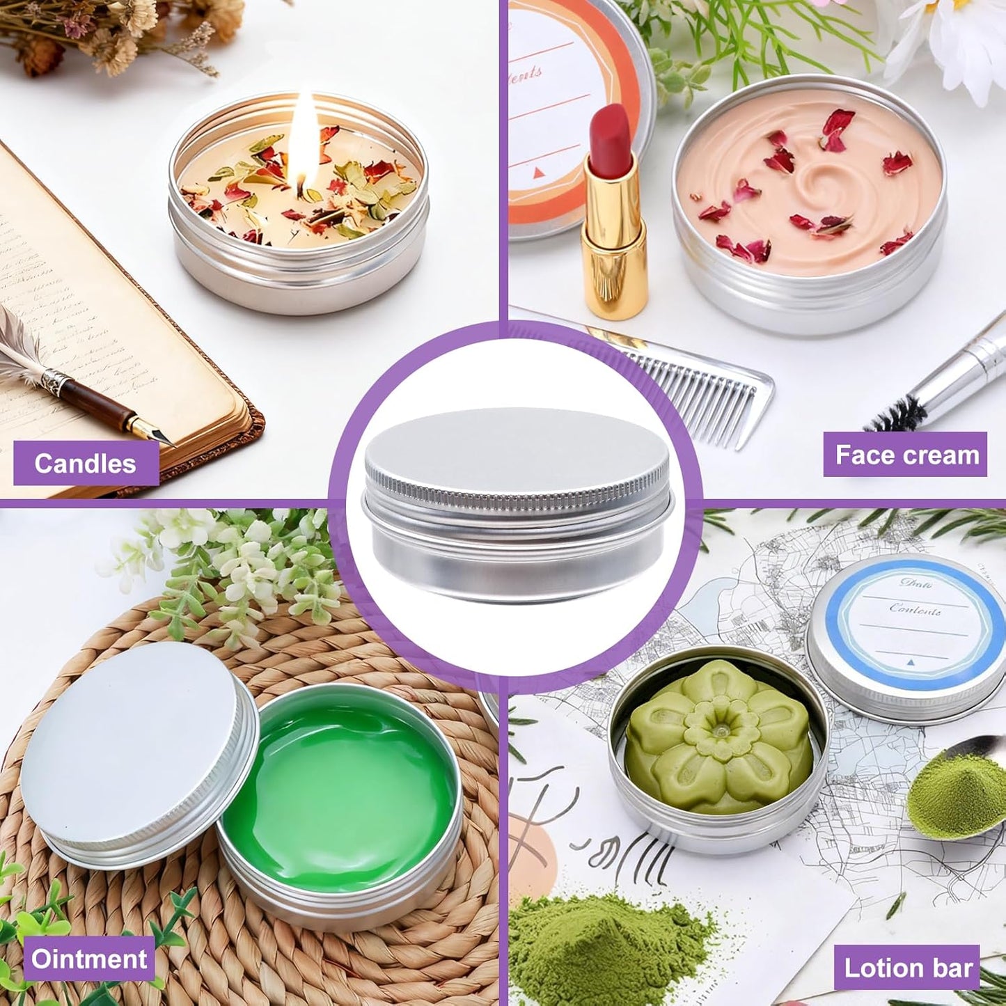 64-Pack 2oz Aluminum Tin Jars - Metal Round Tins with Screw Lid for Lotions, Balms & Spices
