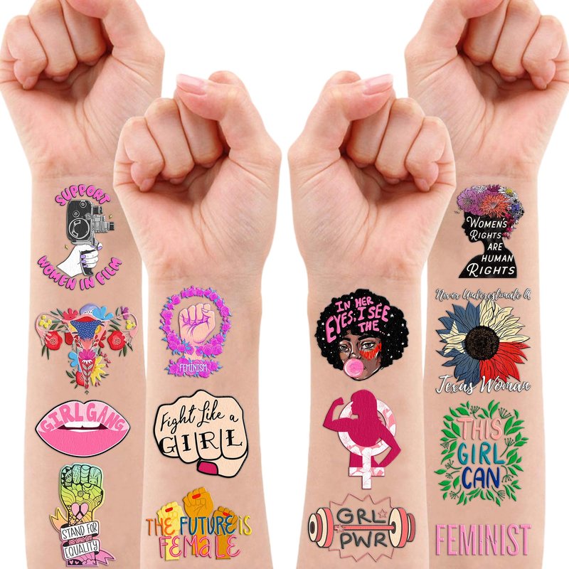 96PCS Funny Girly Feminist Temporary Tattoos Birthday Party Decorations Supplies Favors Decor Women Power Rights Gender Equality Tattoo Stickers Gifts For Adults Kids Girls Boys School Prizes Carnival