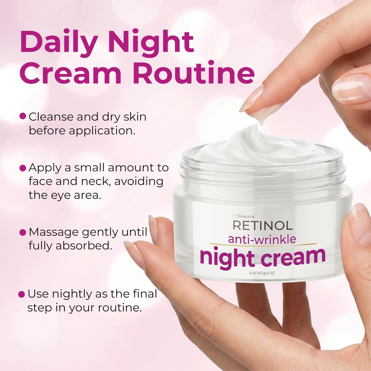 LIVAURA Retinol Night Cream – Anti Aging Face Cream for Women, Retinol Night Moisturizer for Face, Wrinkle Creams & Hydrating Facial Creams for Mature Skin, Reduce Fine Lines And Other Signs of Aging