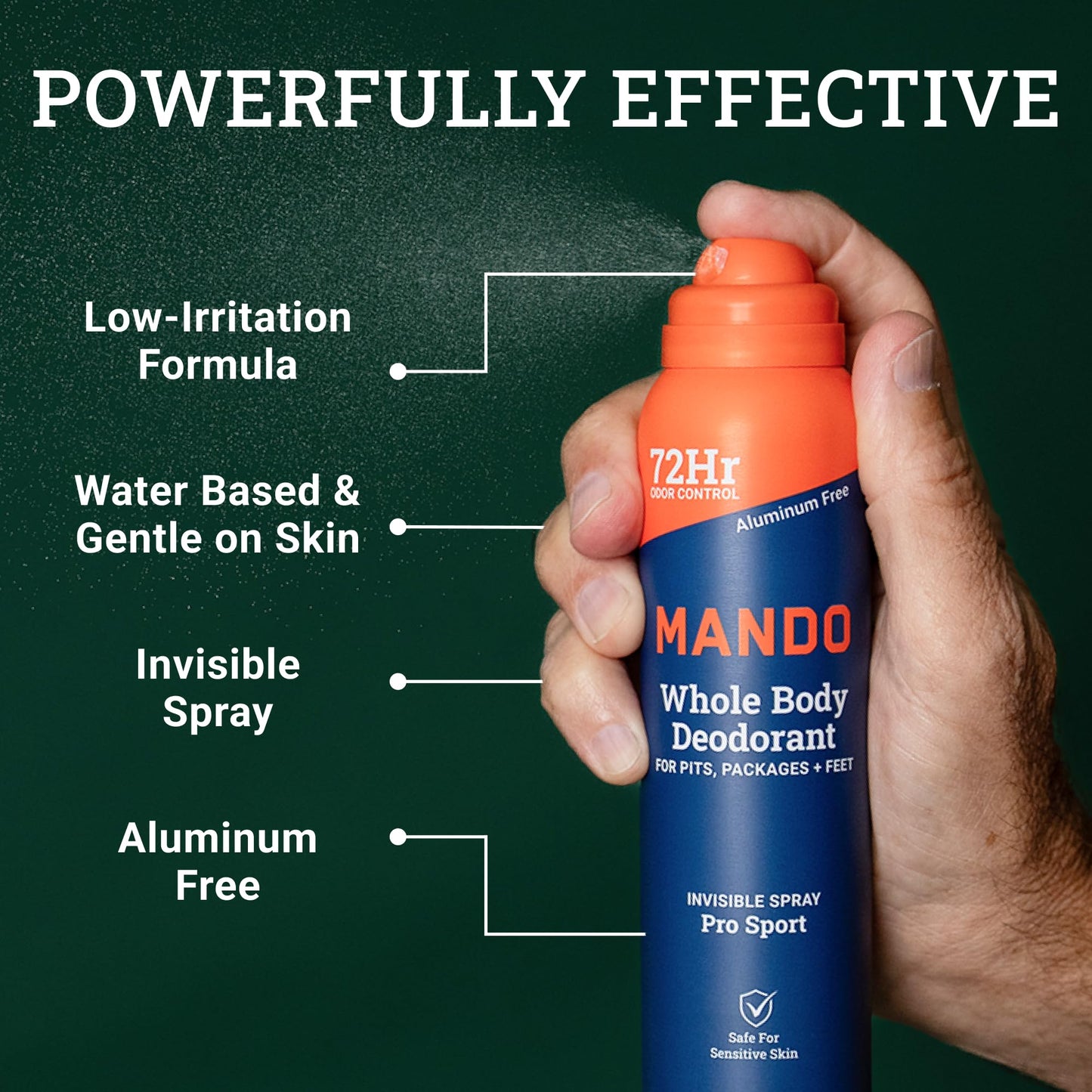 Mando Whole Body Deodorant Two-Piece System - 2.6 oz Smooth Solid Stick and 3.6 oz Deodorant Spray - Aluminum and Baking Soda Free Odor Control - Doctor Developed - 2 Piece Bundle (Pro Sport)