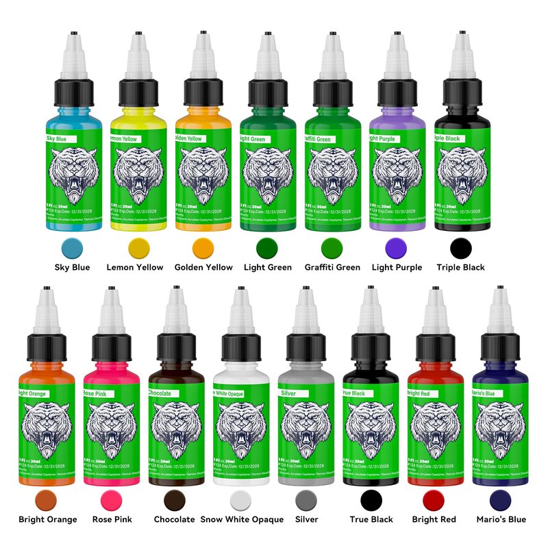 15 Colors Tattoo Ink Set,1oz (30ml) Tattoo Ink Colors Set for Shading&Outlining,Professionals Tattoo Pigments for Tattoo Body Art