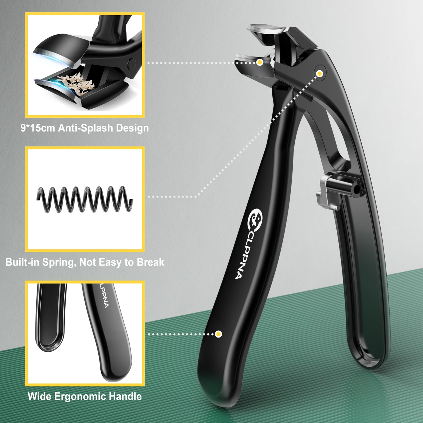 Nail Clippers for Seniors, CLPPNA Wide Jaw Fingernail Clippers and Angled Head Toenail Clippers for Thick Nail, 4 Pack Professional Nail Clippers for Men, Women&Pregnant, Black