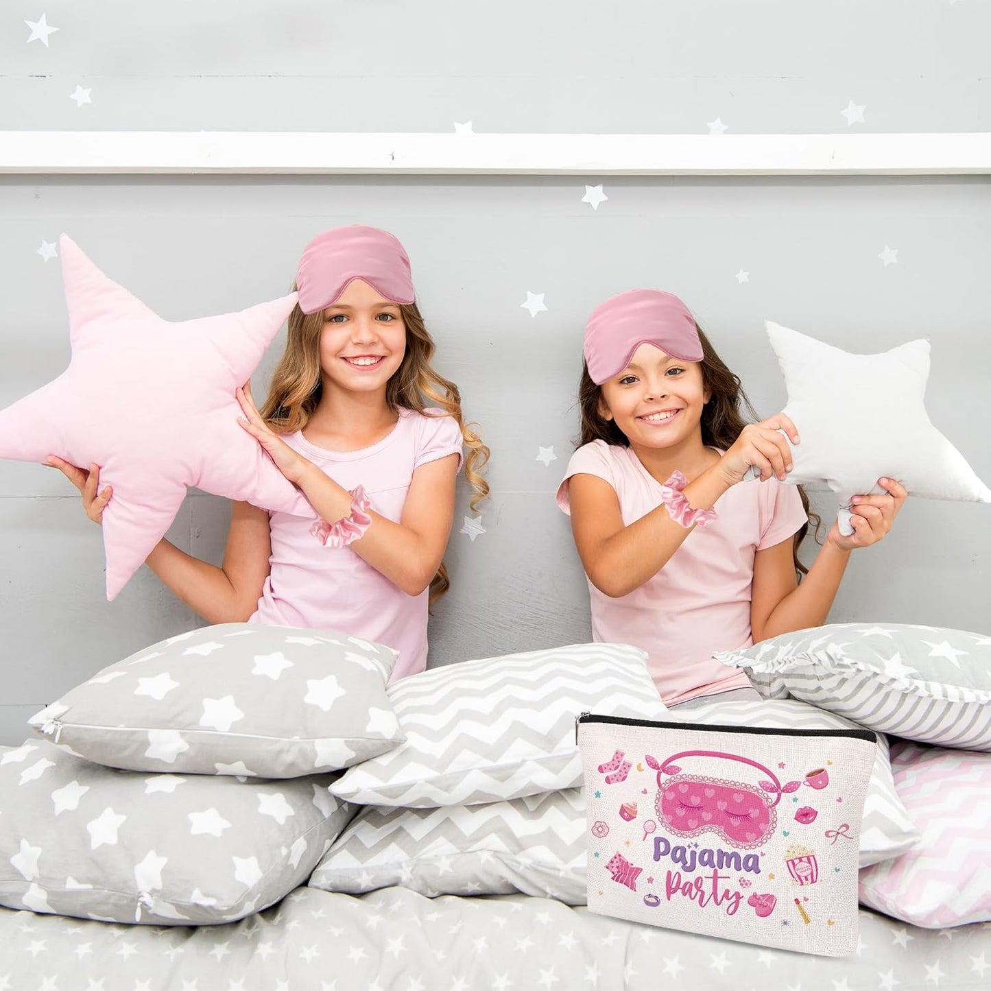 Sleepover Party Supplies - 24 Pcs Spa Party Kit for Girls | Makeup Bags, Satin Eye Masks & Scrunchies