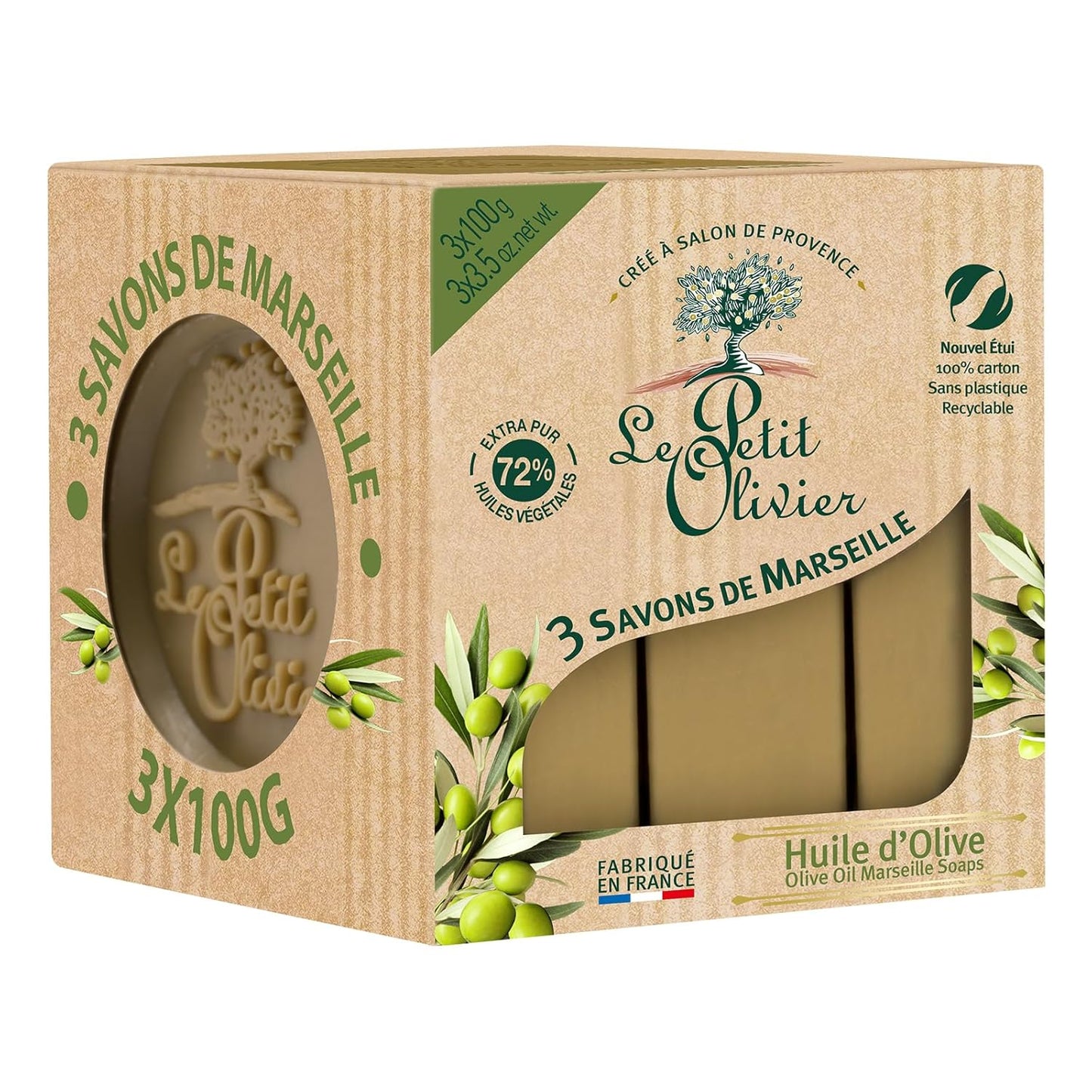 Le Petit Olivier Olive Oil Marseille Soap - Enriched with Natural Extracts | 3 x 3.5 oz - Gentle & Cruelty-Free