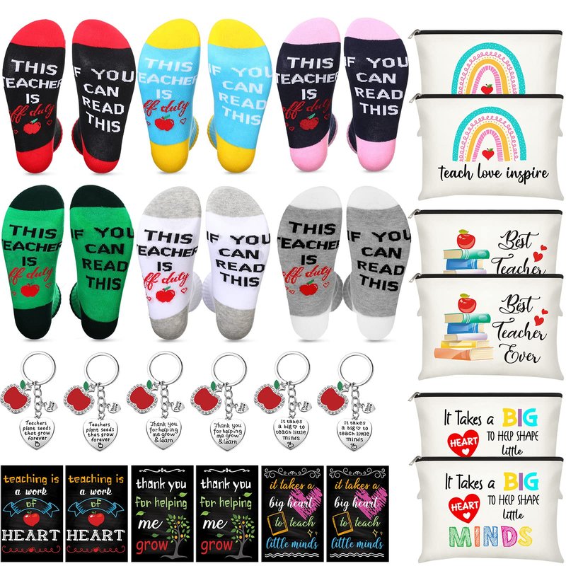 Pasimy 24 Pcs Thank You Gifts for Women Teacher Appreciation 2026 Graduation Gifts Set, Socks, Makeup Bags, Inspirational Notepads, Keychains, Thank You for Helping Me Grow(Delicate)