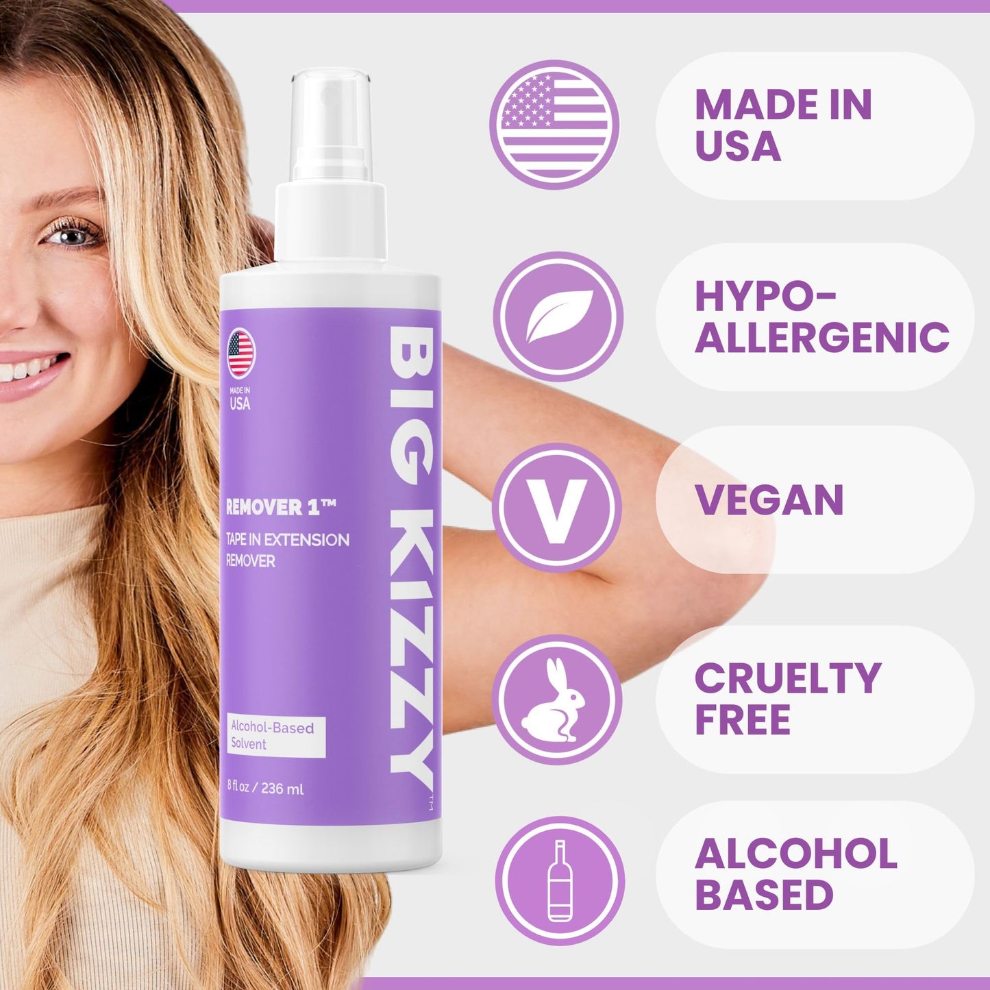 Big Kizzy Tape In Extension Remover, 32oz Refill Bottle + Free 8oz Release & Reuse Spray, Compatible with All Major Brands
