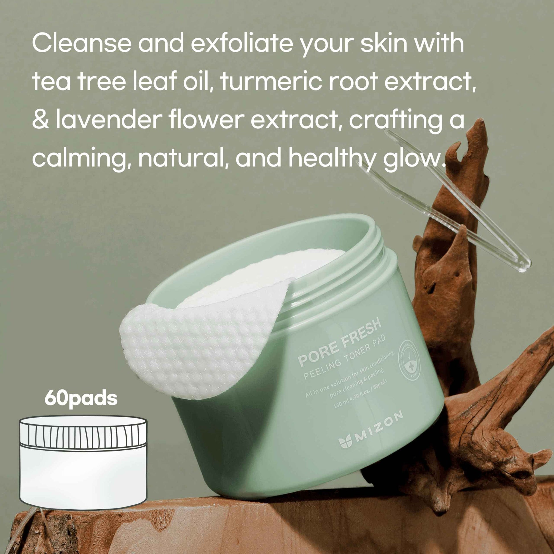 MIZON Pore Fresh Peeling Toner Pads AHA BHA PHA with Tea Tree & Turmeric Extracts, Gentle Exfoliation & Deep Cleansing, Korean Peeling Pads Cotton Soothing Exfoliating Pore Tightening (60 PCS)