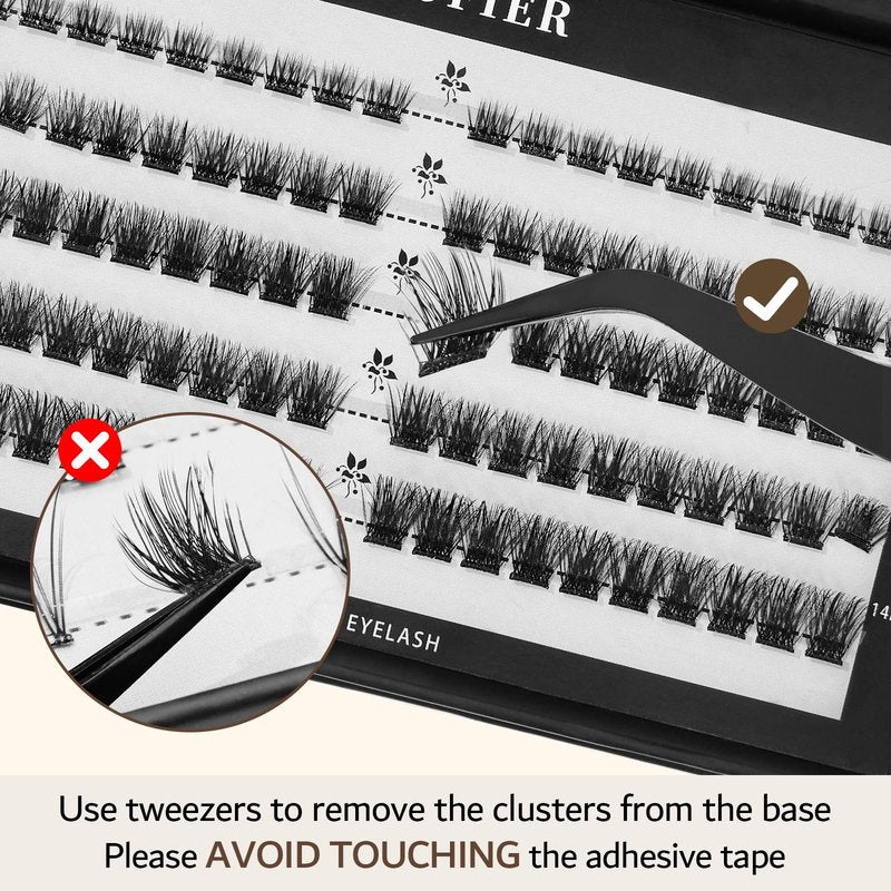 Glue-Free Wispy Lash Clusters Kit, 90 Pcs Individual Eyelash Clusters- DIY Lash Extension Kit with eyelashes Tweezers, Natural Fluffy Fake Lashes, Beginners Friendly (Cateye(10-17mm/60PcS) C Curl)