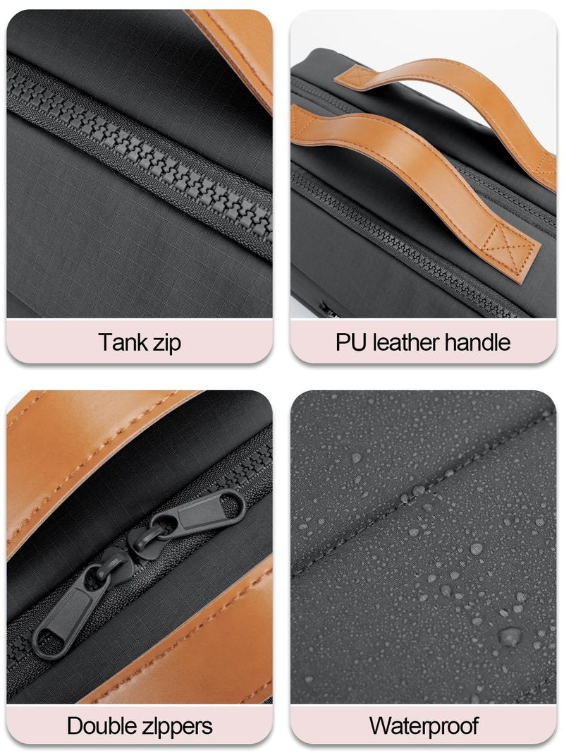 COOSKY Women's Hanging Toiletry Bag, Waterproof Travel Cosmetic Organizer with Jewelry Storage, Large Capacity Makeup Case for Full-Size Skincare & Bathroom Essentials, Portable Cosmetic kit, Black
