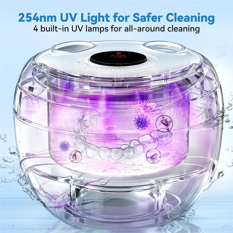 Hosoote Ultrasonic Retainer Cleaner Machine - 45kHz dental pod ultrasonic cleaner for retainers, Denture, Mouth Guard, Aligner, Braces - Denture cleaner machine with 4 Modes & Digital Timer