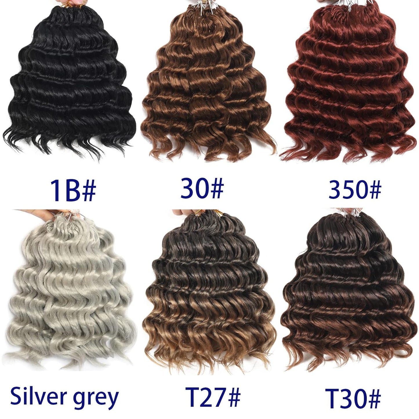 Brown Blonde Ocean Wave Crochet Hair - 14 Inch Deep Wave Synthetic Braids | 7 Packs T1/30/27