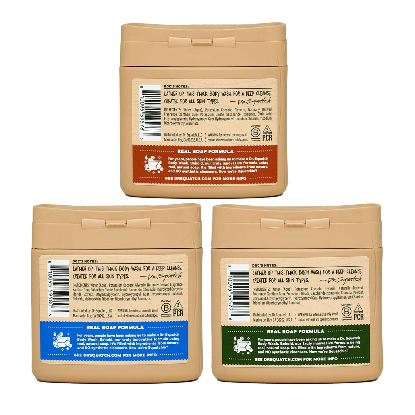 Dr. Squatch NEW Body Wash for Men with Nourishing, Natural Ingredients | No Paraben, Phthalate, Sulfate | All Day Moisturization | Pine Tar, Wood Barrel Bourbon & Fresh Falls (8 oz, 3-Pack)