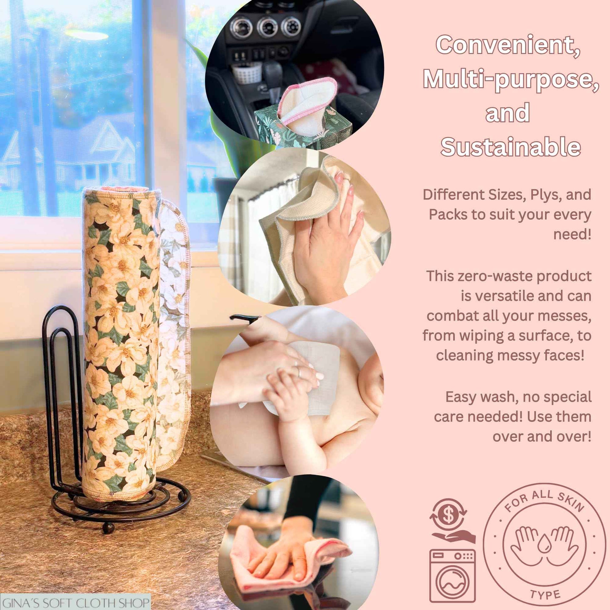 Gina's Soft Cloth Shop 1 Ply Organic Cotton Flannel Washable Baby Wipes 8 x 8 Inches Set of 10 Blues and Greens Handmade in the USA!