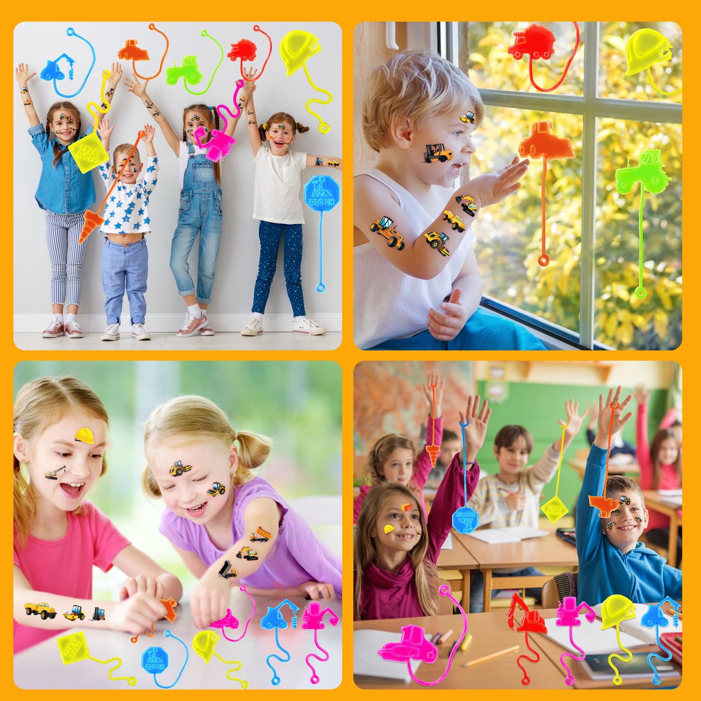 48PCS Construction Party Favors - 24PCS Temporary Tattoos & 24PCS Stick Hands Party - Perfect Birthday Party Supplies, Goodie Bag Stuffers, Treasure Box Toys, Classroom Prizes, and Student Gifts