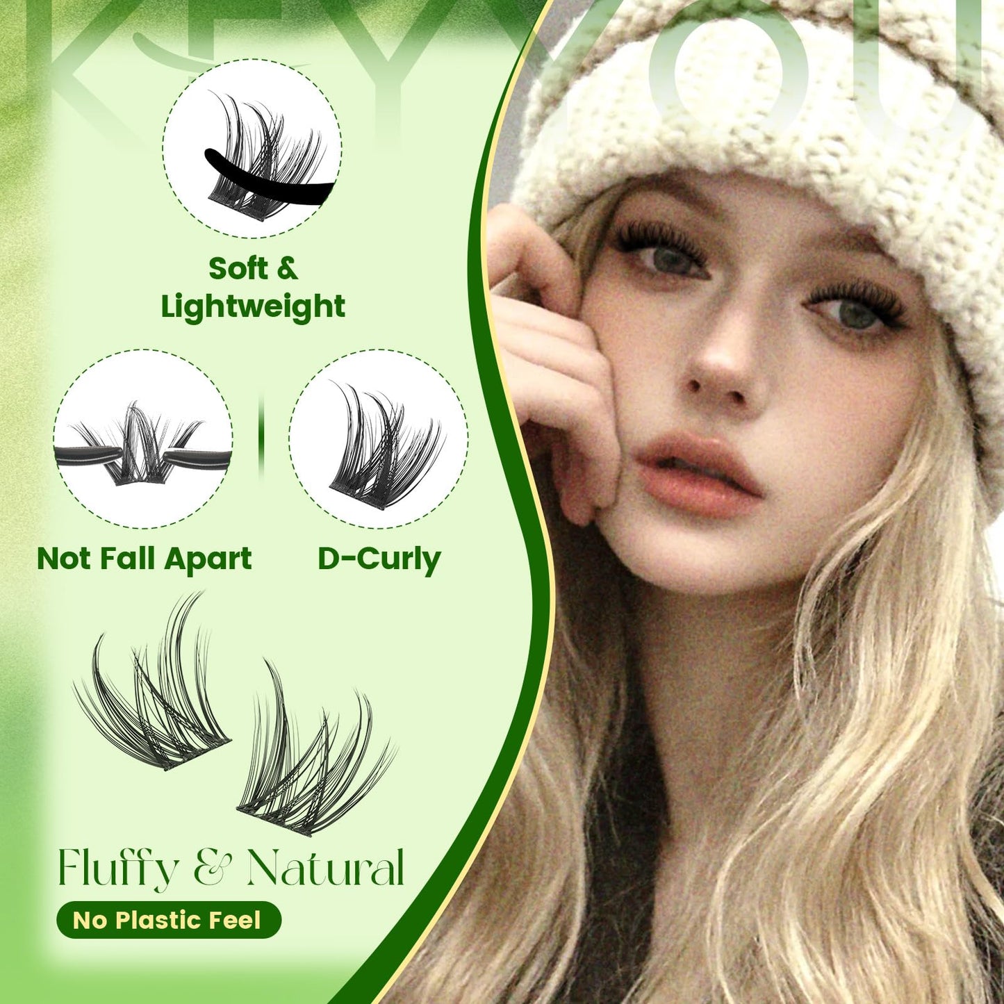 KEYYOU Lash Clusters Kit 144pcs 8-18mm Mix, DIY Eyelash Extension Kit with Bond and Seal, Eyelash Glue and Tweezers for Volume Fluffy Lashes at Home (KY04)