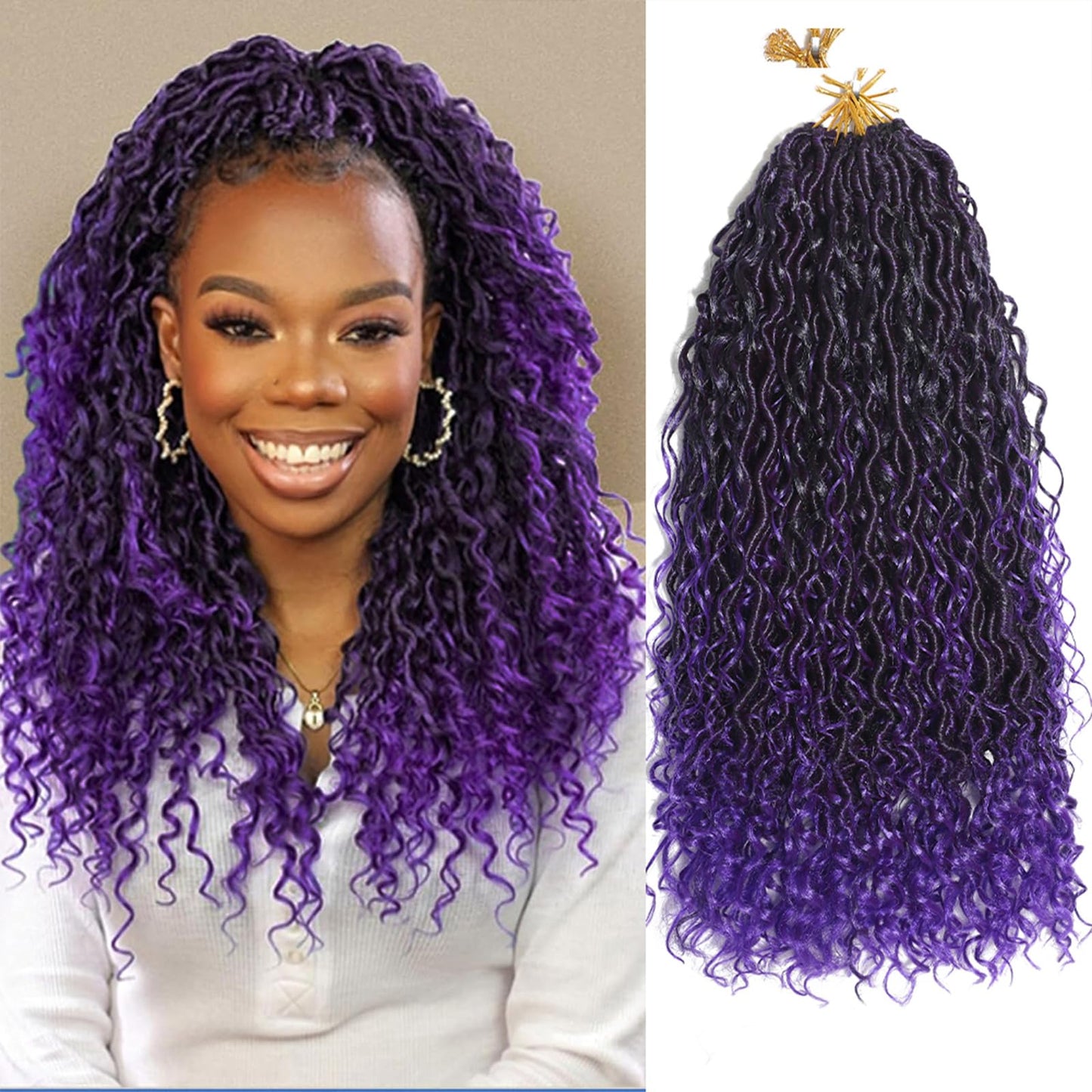 24 Inch Goddess Locs Crochet Hair 8 Packs Faux Locs Crochet Hair for Black Women 1B/Purple Pre-curled River Locs Hair for Women Pre Looped Bohemian Hair Synthetic Extensions (1B/Purple,24 Inch)