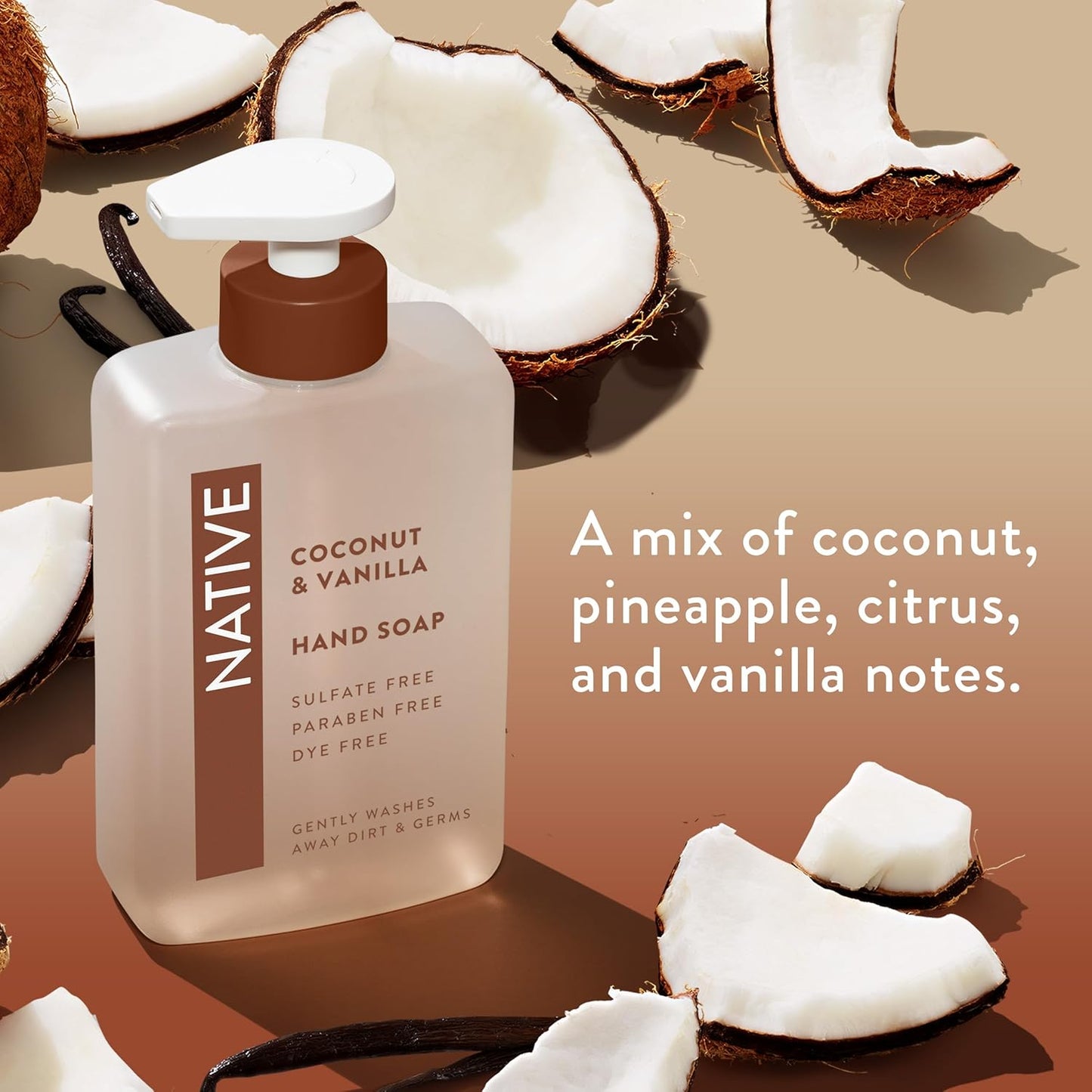 Native Liquid Hand Soap - Coconut & Vanilla Scent | Non-Drying Formula for Soft Hands, 13 oz